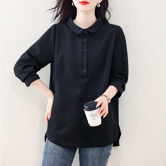 Plus Size Shirt with Slit Hem Loose Long Sleeve Blouse Stylish Top for Women