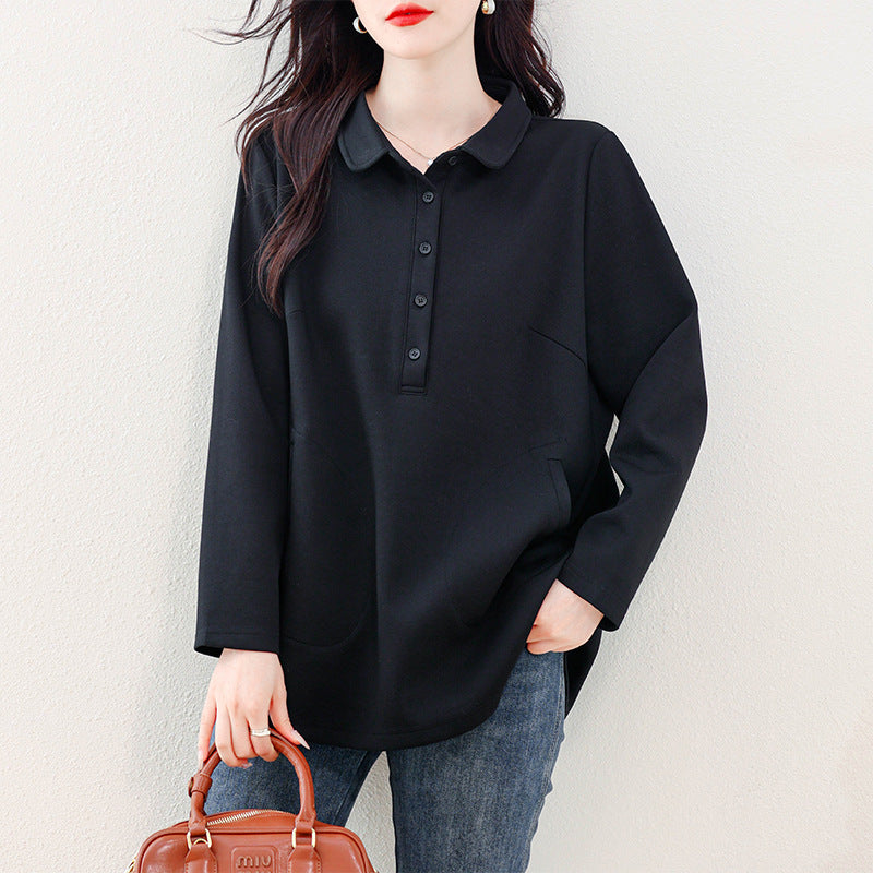 Plus Size Shirt with Slit Hem Loose Long Sleeve Blouse Stylish Top for Women