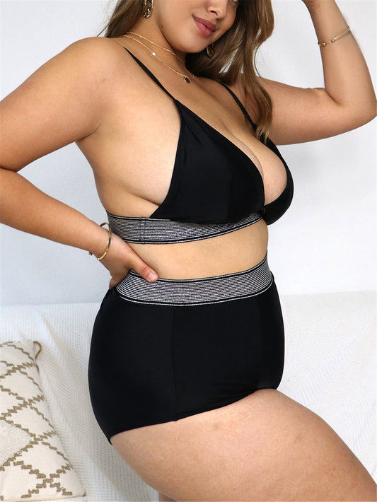 New Solid Color High Waist Plus Size Bikini Sexy Fat Woman Swimsuit Swimwear