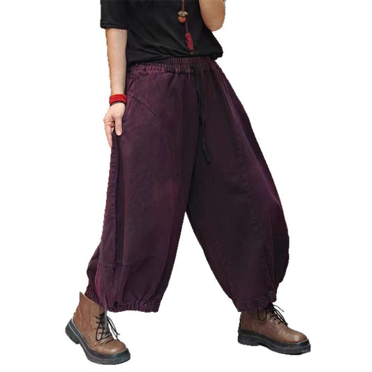 Vintage Casual Distressed Loose Plus Size Denim Flare Pants Women's Wide Leg Long Trousers Trendy