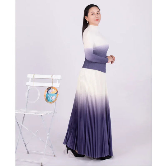 Autumn Corn Pleated Long Sleeve T-shirt Loose Plus Size Skirt Casual Party Suit