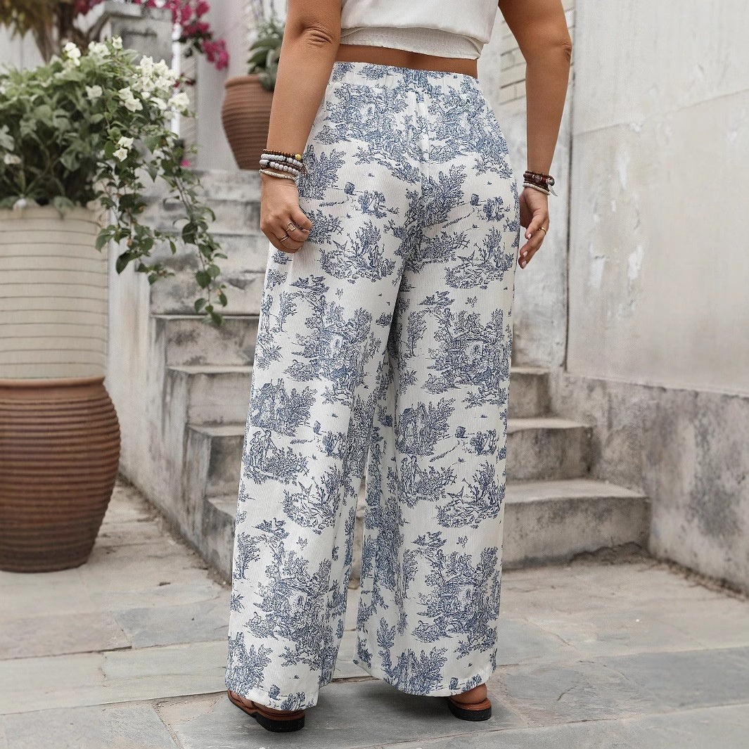 New Women's Plus Size Loose Trousers with Print, Casual Long Pants