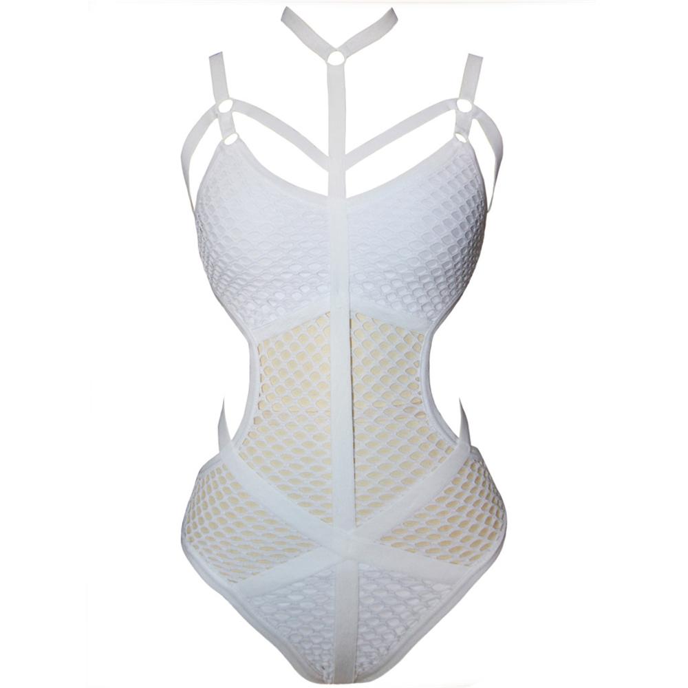 Sheer Knit Fish Net Mesh Large Plus Size Swimwear Women One Piece Swimsuit Female Bather Bathing Suit Swim Beach V536B