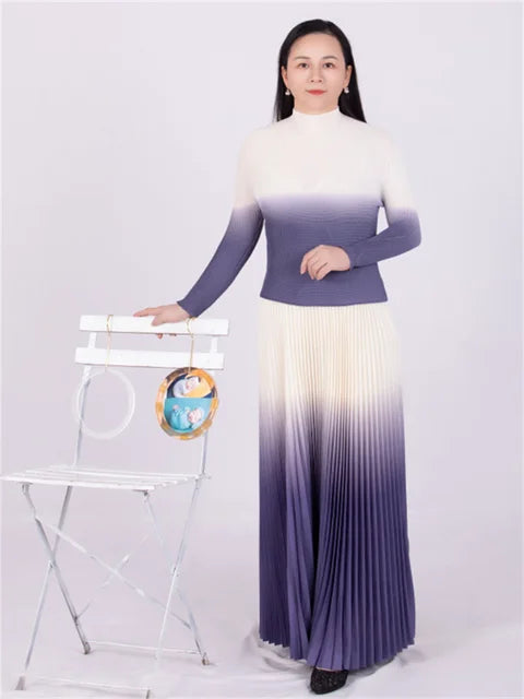 Autumn Corn Pleated Long Sleeve T-shirt Loose Plus Size Skirt Casual Party Suit