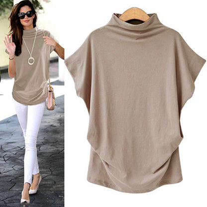 In store Summer Turtleneck T Shirt Women Short Sleeve Solid Tshirt Fashion T-Shirt Plus Size Loose Ladies Tops футболка женск