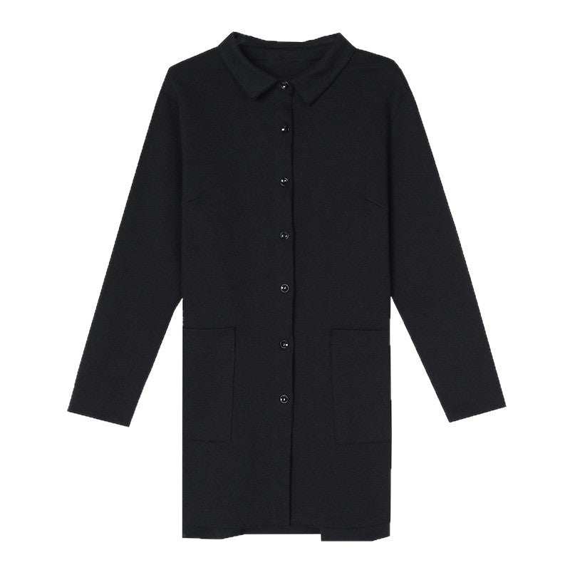Women's Autumn Mid-Length Shirt Loose Plus Size Belly-Covering Top Black Jacket