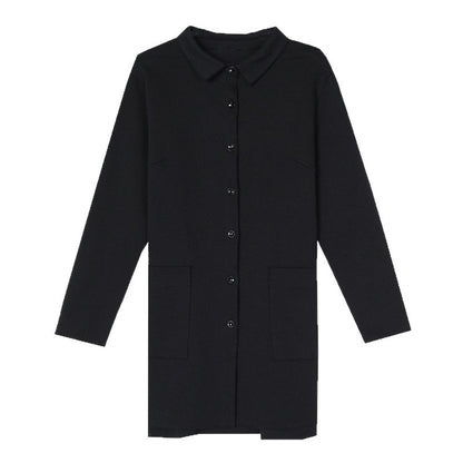 Women's Autumn Mid-Length Shirt Loose Plus Size Belly-Covering Top Black Jacket