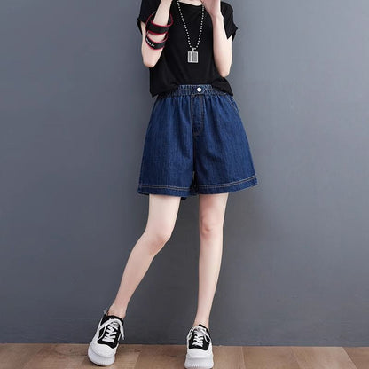 Plus Size Denim Wide-Leg Shorts Women High-Waist Thin Versatile Casual Pants Loose Straight Trousers