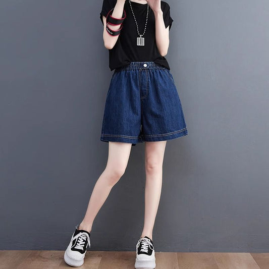 Plus Size Denim Wide-Leg Shorts Women High-Waist Thin Versatile Casual Pants Loose Straight Trousers