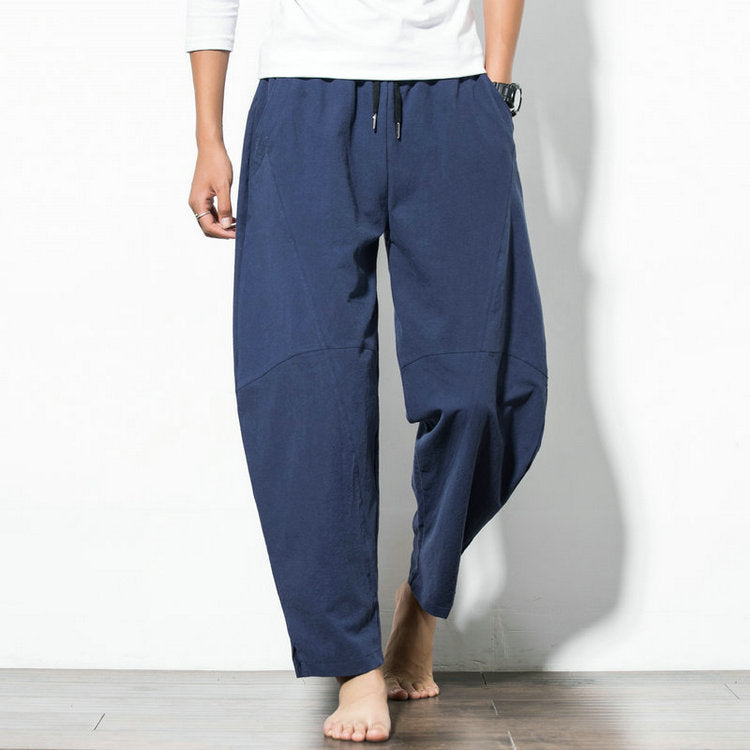 Fashion Loose Trousers Men Plus Size Cotton Linen Casual Pants Chinese Style Harem Pants