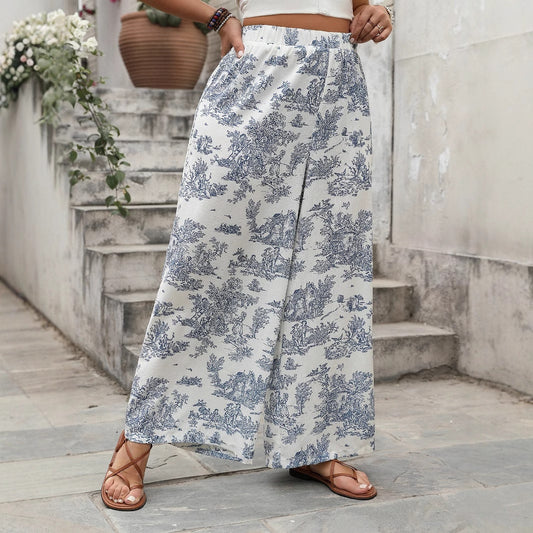 New Women's Plus Size Loose Trousers with Print, Casual Long Pants