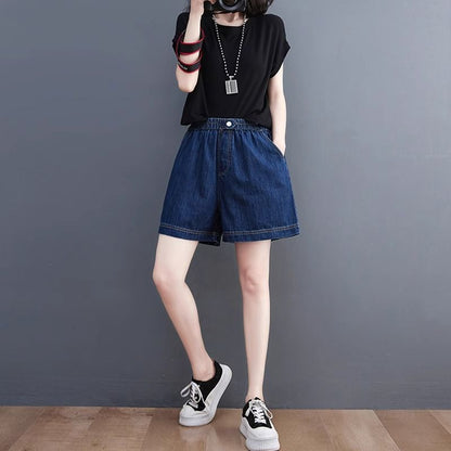 Plus Size Denim Wide-Leg Shorts Women High-Waist Thin Versatile Casual Pants Loose Straight Trousers