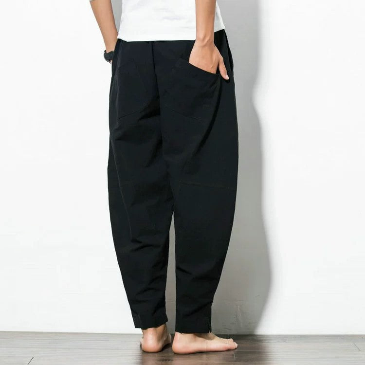 Fashion Loose Trousers Men Plus Size Cotton Linen Casual Pants Chinese Style Harem Pants