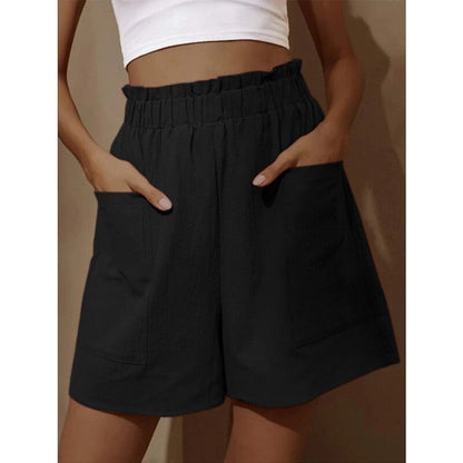 Women's Cotton Linen Bubble High Waist Shorts Plus Size Wide Leg Casual Shorts