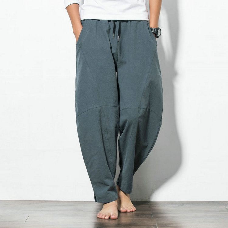 Fashion Loose Trousers Men Plus Size Cotton Linen Casual Pants Chinese Style Harem Pants
