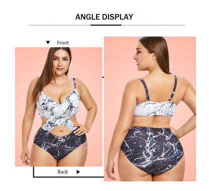 Plus Size Marble Print Monokini Sexy One Piece Swimsuit Women Padded Hollow Out Beach Swimwear Summer Bathing Suit