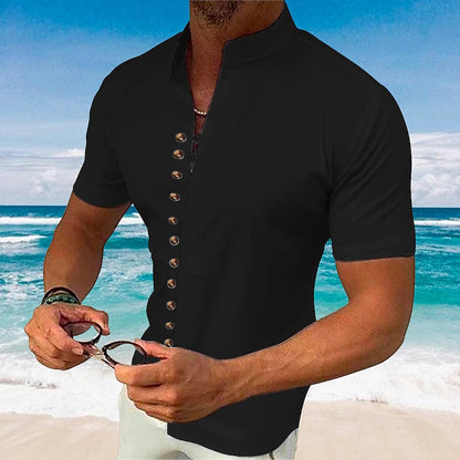 Retro Cotton Linen Casual Loose Short Sleeve Henley Shirt for Men