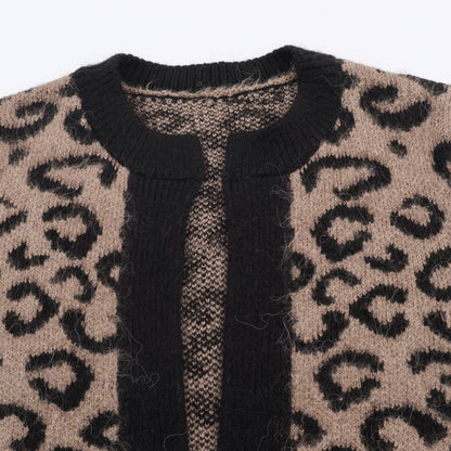 Animal pattern jacquard knitted jacket
