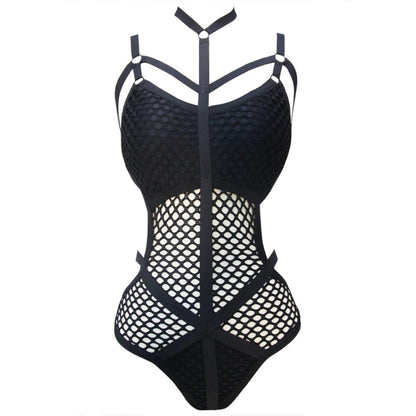 Sheer Knit Fish Net Mesh Large Plus Size Swimwear Women One Piece Swimsuit Female Bather Bathing Suit Swim Beach V536B