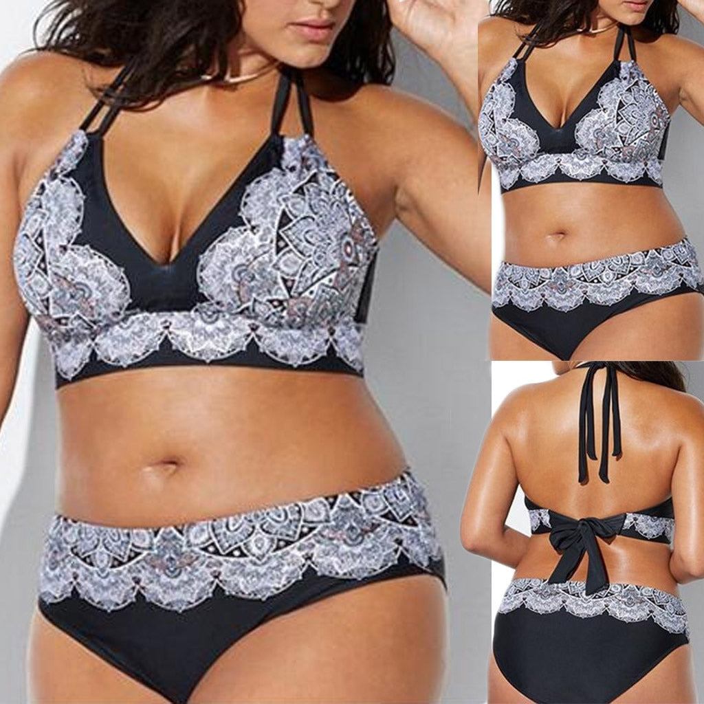 Sexy Bandage Bikinis Women Women Plus Size Bandage Printing Padded Bra Bikini Split Body Swimsuit Beachwear Suit Swimwear