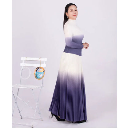 Autumn Corn Pleated Long Sleeve T-shirt Loose Plus Size Skirt Casual Party Suit