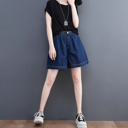 Plus Size Denim Wide-Leg Shorts Women High-Waist Thin Versatile Casual Pants Loose Straight Trousers