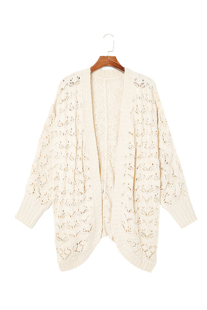 Beige Plus Size Textured Knit Open Ribbed Trim Cardigan