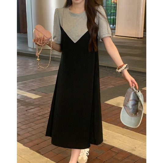 Colorful Plus Size Loose Casual Mid-Length Dress for Women Summer Short Sleeve Dress