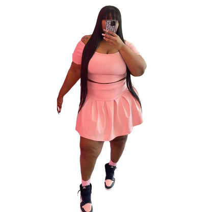 Fashion Women's New Solid Color Pleated Skirt Plus Size Two Piece Set