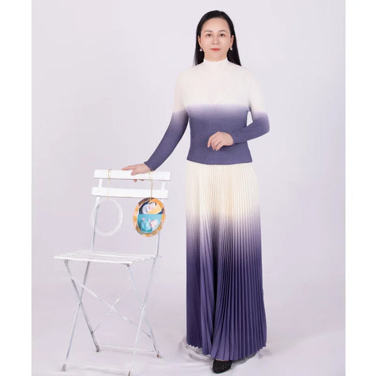 Autumn Corn Pleated Long Sleeve T-shirt Loose Plus Size Skirt Casual Party Suit