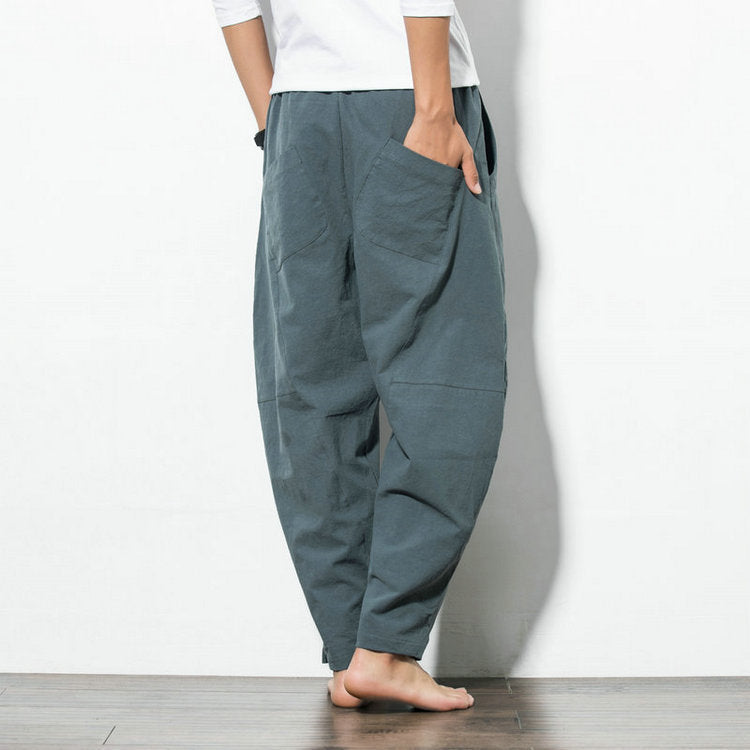 Fashion Loose Trousers Men Plus Size Cotton Linen Casual Pants Chinese Style Harem Pants