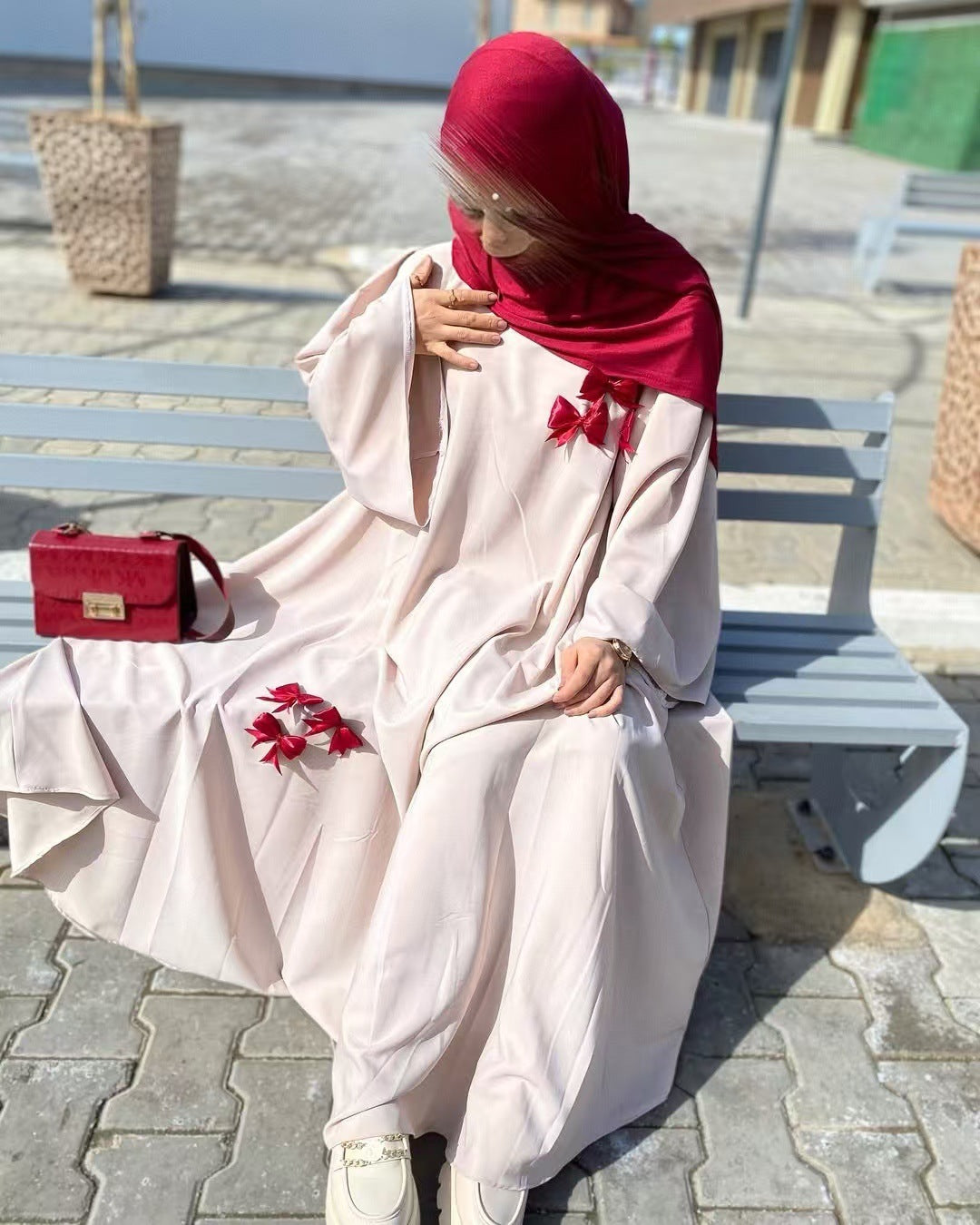 Women's Dubai Abaya Loose Plus Size Bow Long Robe Dress