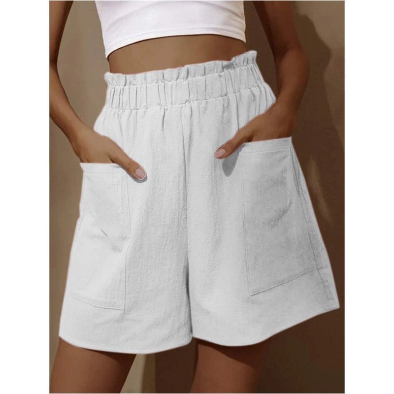 Women's Cotton Linen Bubble High Waist Shorts Plus Size Wide Leg Casual Shorts
