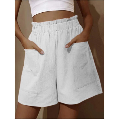 Women's Cotton Linen Bubble High Waist Shorts Plus Size Wide Leg Casual Shorts