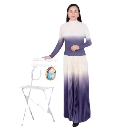 Autumn Corn Pleated Long Sleeve T-shirt Loose Plus Size Skirt Casual Party Suit