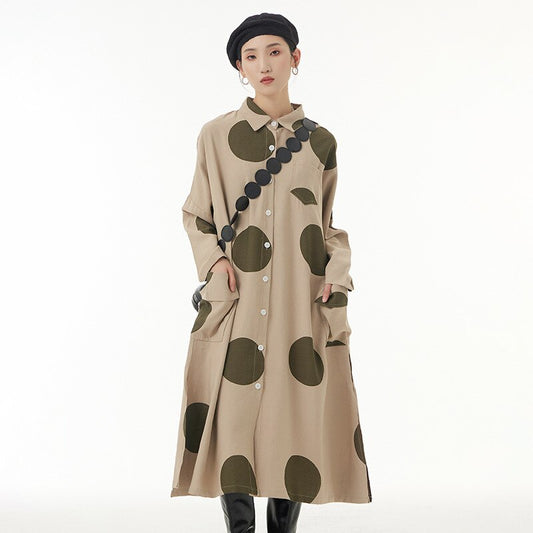Autumn New Plus Size Women's Loose And Slim Dress Irregular Large Dot Print Plus Size Coat