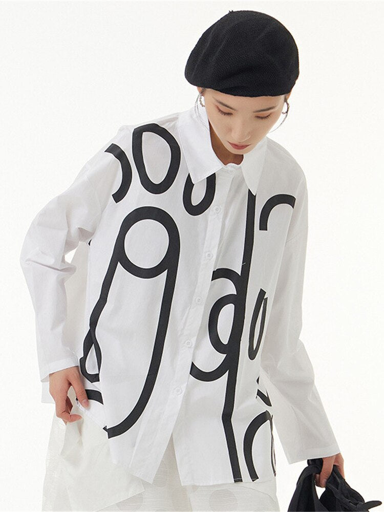 Autumn New Plus Size Geometric Pattern Design Tops Loose And Slim Plus Size Shirts For Women