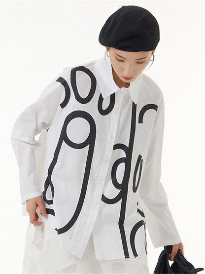 Autumn New Plus Size Geometric Pattern Design Tops Loose And Slim Plus Size Shirts For Women