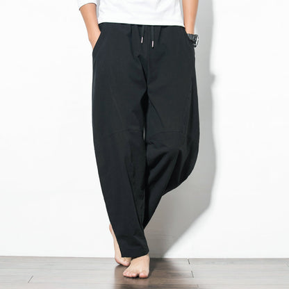 Fashion Loose Trousers Men Plus Size Cotton Linen Casual Pants Chinese Style Harem Pants