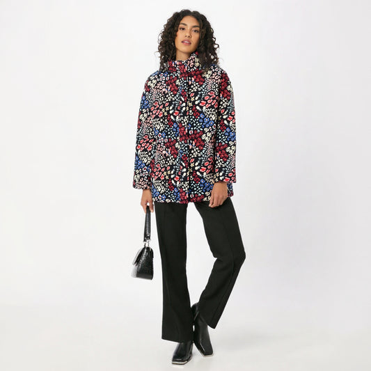 Fashionable and casual plus size loose printed stand up collar cotton jacket