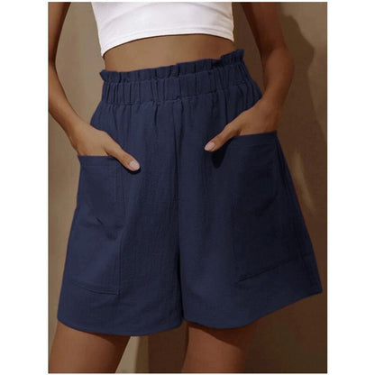 Women's Cotton Linen Bubble High Waist Shorts Plus Size Wide Leg Casual Shorts