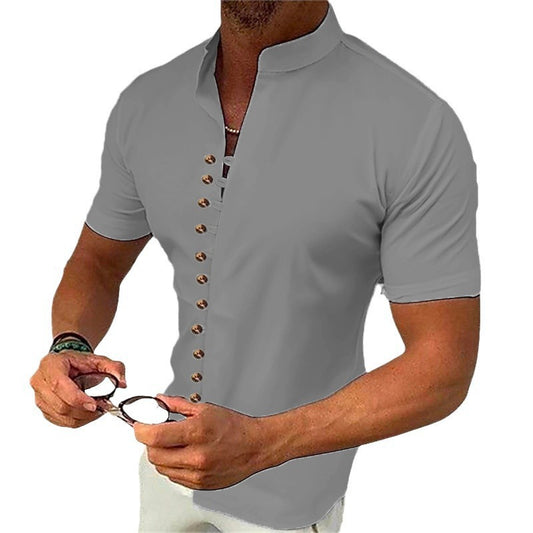 Retro Cotton Linen Casual Loose Short Sleeve Henley Shirt for Men