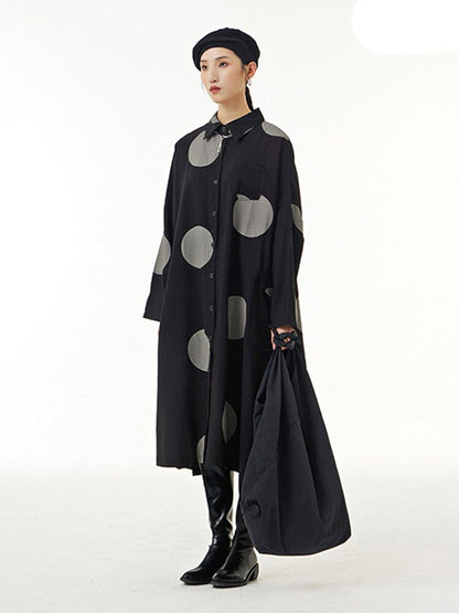 Autumn New Plus Size Women's Loose And Slim Dress Irregular Large Dot Print Plus Size Coat