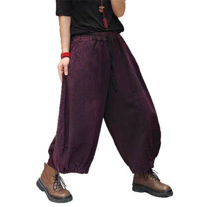 Vintage Casual Distressed Loose Plus Size Denim Flare Pants Women's Wide Leg Long Trousers Trendy