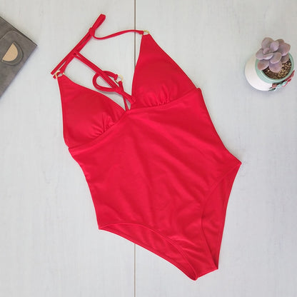 Leopard Swimsuit One Piece Women Plus size Swimwear Halter Vintage Push up Swimsuits femme une piece Red Blue Bathing suits