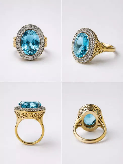 Blue Topaz Halo Ring – Size 17