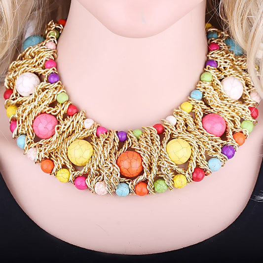 Bohemian ethnic style hand-woven necklace light luxury hollow necklace