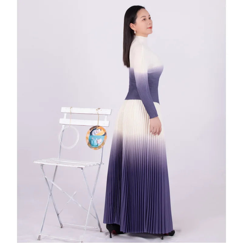 Autumn Corn Pleated Long Sleeve T-shirt Loose Plus Size Skirt Casual Party Suit