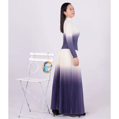 Autumn Corn Pleated Long Sleeve T-shirt Loose Plus Size Skirt Casual Party Suit