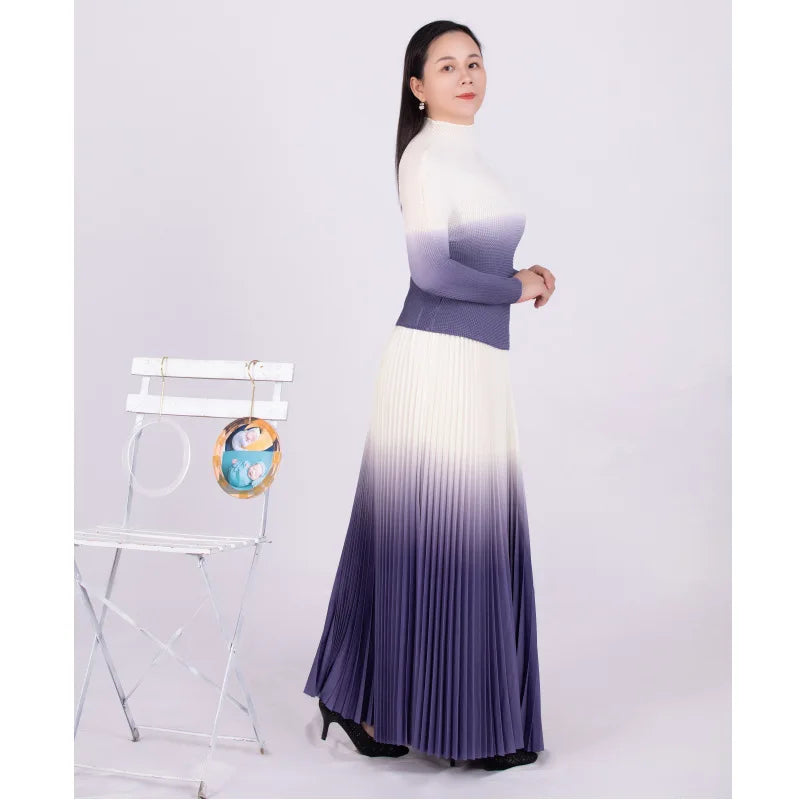 Autumn Corn Pleated Long Sleeve T-shirt Loose Plus Size Skirt Casual Party Suit